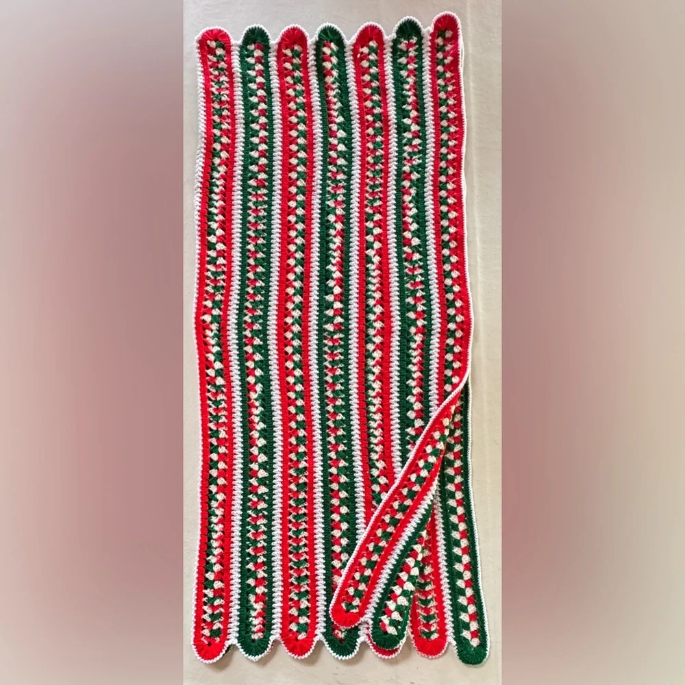 Hand-Crocheted Holiday Scalloped Edge Afghan Blanket Throw (62” x 54”)